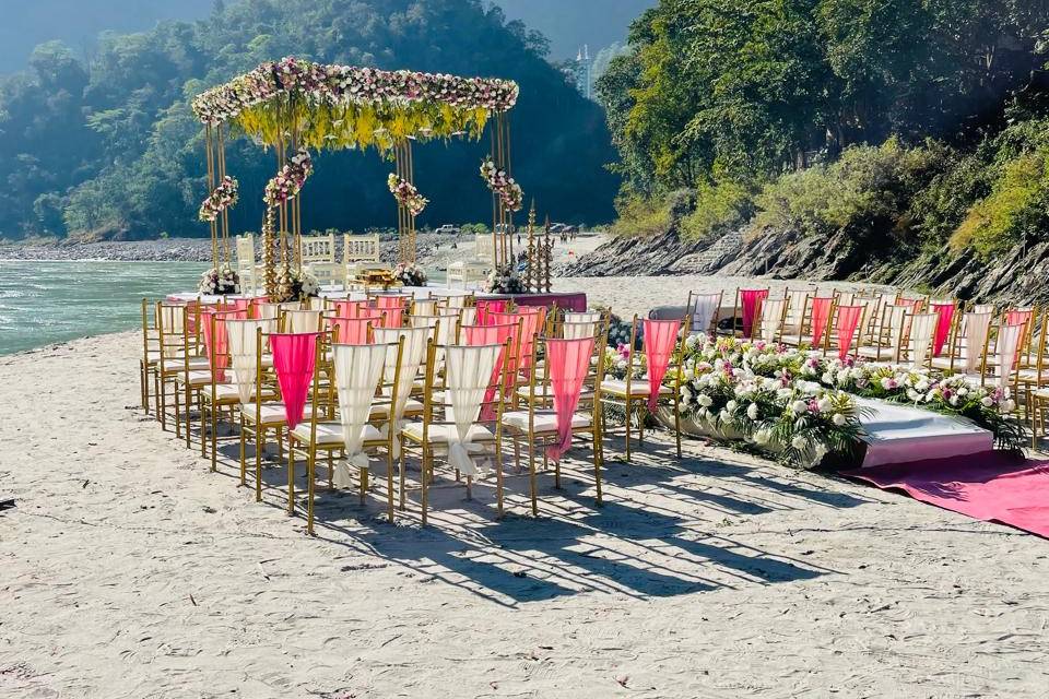 Rishikesh riverfront wedding setup